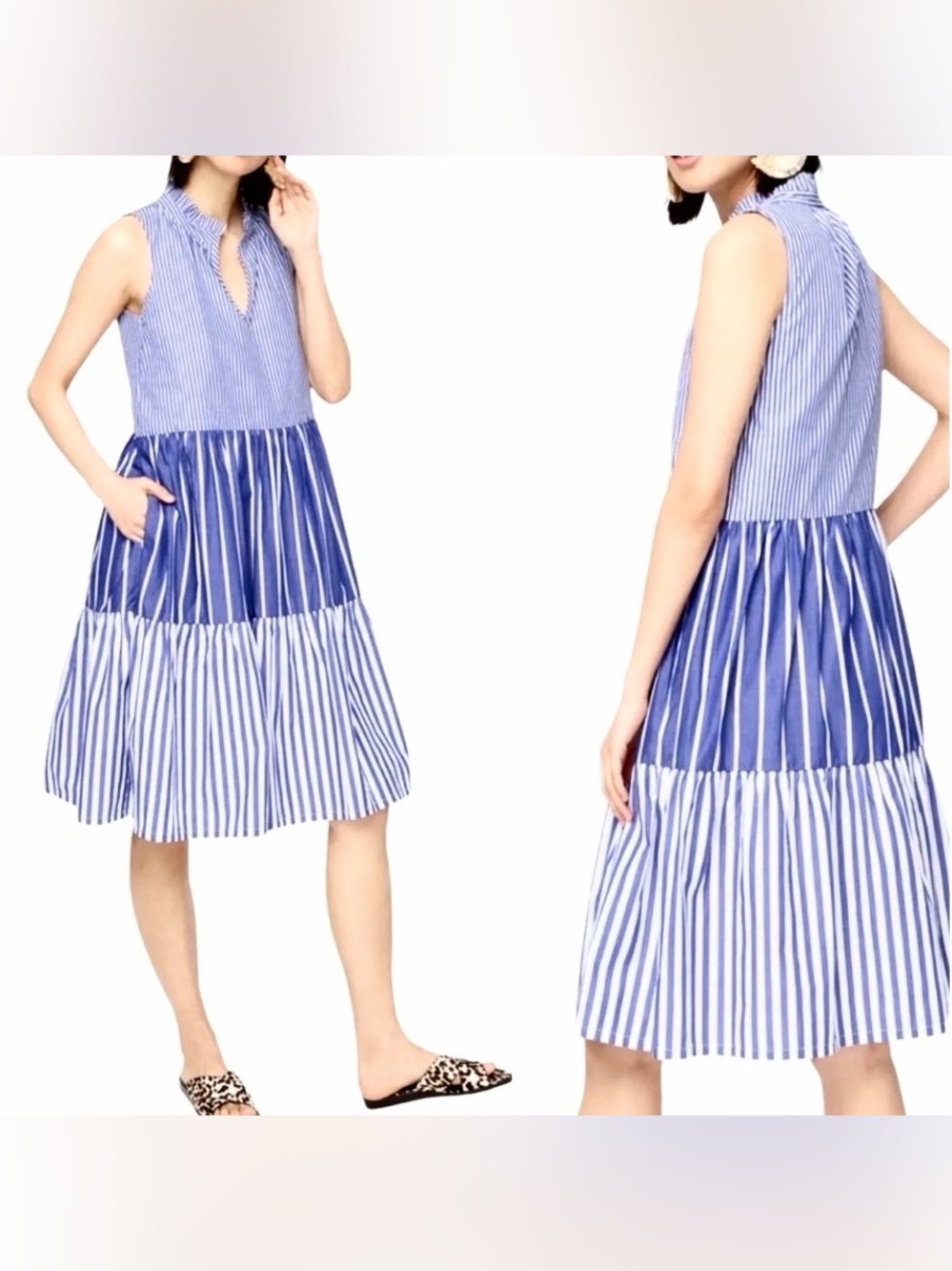 J. Crew Blue & White Tiered Mini Dress Sz S Sleeveless Striped Cotton Nautical